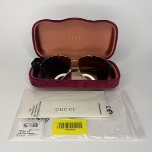 Gucci GG1088S Women's Aviator Sunglasses Gold Brown Designer - GG1088S-002-61 XL